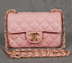 Chanel 1115 mini Classic Flap Bag Sheepskin Leather Cherry pink with Colorful Diamond CC logo 1115