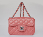 Chanel 1115 mini Classic Flap Bag Sheepskin Leather Peach in Silver 1115