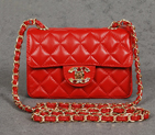 Chanel 1115 mini Classic Flap Bag Sheepskin Leather Red with Colorful Diamond CC logo 1115