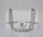 Chanel 2.55 Classic Flap Bag Caviar Leather 1112 in White with Silver Hardware 1112