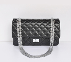 Chanel 2.55 Classic Flap Bag Sheepskin Leather in Black with Silver Hardware 1112