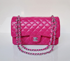 Chanel 2.55 Classic Flap Bag Sheepskin Leather in Plum red with Silver Hardware 1112