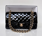 Chanel 2.55 Classic Original Patent Leather Flap Bag in Black with Gold Hardware 1112