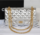 Chanel 2.55 Series Classic Flap Bag 1112 Silver Shiny Gold 1112