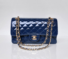 Chanel 2.55 Series Patent Leather Flap Bag 1112 in Blue with Gold Hardware 1112