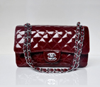 Chanel 2.55 Series Patent Leather Flap Bag 1112 in Claret with Silver Hardware 1112
