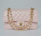 Chanel 2.55 Series Patent Leather Flap Bag 1112 in Pink with Gold Hardware 1112
