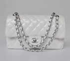 Chanel 2.55 Series Patent Leather Flap Bag 1112 in White with Silver Hardware 1112