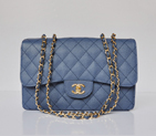 Chanel A28600 Caviar Leather Classic Flap Bag in Blue with Gold A28600