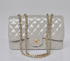 Chanel A28600 Patent Leather Classic Flap Bag in Grey with Gold A28600