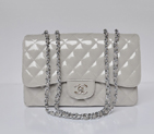 Chanel A28600 Patent Leather Classic Flap Bag in Grey with Silver A28600