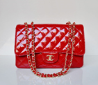 Chanel A28600 Patent Leather Classic Flap Bag in Red with Gold A28600