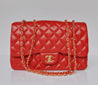 Chanel A28600 Sheepskin Leather Classic Flap Bag in Red with Gold A28600