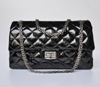 Chanel A30226 Black Patent Leather Classic Flap Bag Silver chain A30226