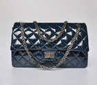 Chanel A30226 Blue Patent Leather Classic Flap Bag Silver chain A30226