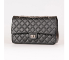 Chanel A30226 Classic Flap Bag Elephant Grain Leather in Black with Silver A30226