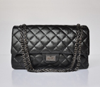 Chanel A30226 Marble Stripe Leather Classic Flap Bag in black with Gun color chain A30226