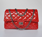 Chanel A30226 Red Patent Leather Classic Flap Bag Silver chain A30226