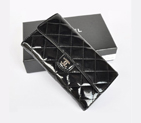 Chanel A31509 Patent leather Long Tri-Fold Wallets in Black A31509
