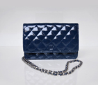 Chanel A33814 Patent Leather Flap Bag Blue in Silver A33814