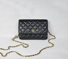 Chanel A33814 Sheepskin Leather Flap Bag Black in Gold A33814