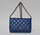 Chanel A33814 Sheepskin Leather Flap Bag Blue in Gold A33814