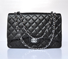 Chanel A47600 Lambskin Leather Jumbo Flap Bag in Black with Silver A47600