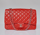 Chanel A47600 Lambskin Leather Jumbo Flap Bag in Red with Silver A47600