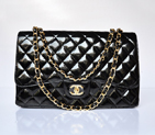 Chanel A47600 Patent Leather Jumbo Flap Bag in Black with Gold A47600