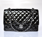 Chanel A47600 Patent Leather Jumbo Flap Bag in Black with Silver A47600