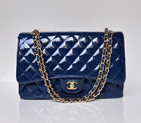 Chanel A47600 Patent Leather Jumbo Flap Bag in Bluet with Gold 