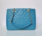 Chanel A50995 Caviar Leather Shoulder Bag Skyblue in Gold A50995