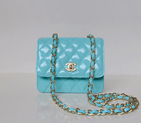 Chanel A67116 Classic mini Flap Bag Patent leather Light blue in Gold A67116