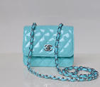 Chanel A67116 Classic mini Flap Bag Patent leather Light blue in Silver A67116