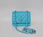 Chanel A67116 Classic mini Flap Bag Sheepskin leather Blue in Silver A67116