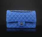 Chanel A94305 Classic Flap Bag Original Cannage Pattern Nubuck Leather Medium Blue with Silver A94305