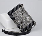Chanel Boy 2014 Flap Shoulder Bag in Black Sheepskin Leather A92100 Silver A92100