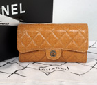 Chanel C006 Apricot Glazed Crackled Leater Long Tri-Fold Wallet C006