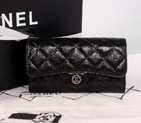 Chanel C006 Black Glazed Crackled Leater Long Tri-Fold Wallet with Silver C006