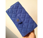 Chanel C006 Medium Blue Cannage Pattern Nubuck Leather Long Tri-Fold Wallet C006