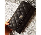 Chanel Camellia Tri-Fold Wallet Caviar Leater A48656 Black A48656