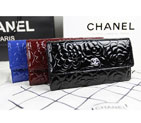 Chanel Camellia Tri-Fold Wallet Original Patent Leater A50084 Black A50084
