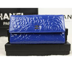 Chanel Camellia Tri-Fold Wallet Original Patent Leater A50084 Blue A50084