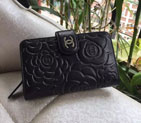 Chanel Camellias Bi-Fold Wallet Original Leather A50087 Black A50087