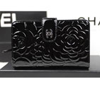 Chanel Camellias Bi-Fold Wallet Original patent Leather A50087 Black A50087