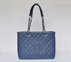 Chanel Classic Bag Shopper Tote Handbags Caviar leather 20995 Blue Silver 20995