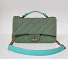 Chanel Classic Cannage Pattern Nubuck Leather Top Flap Bag A67622 Dark Green&Light Blue A67622