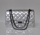 Chanel Classic Falp Bag Sheepskin Leather A28668 in Silver with Antique Silver Chain A28668