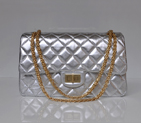 Chanel Classic Falp Bag Sheepskin Leather A28668 in Silver with Gold Chain A28668