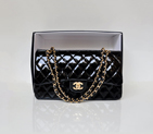 Chanel Classic Flap Bag 1113 Original Patent leather in Black with Gold 1113